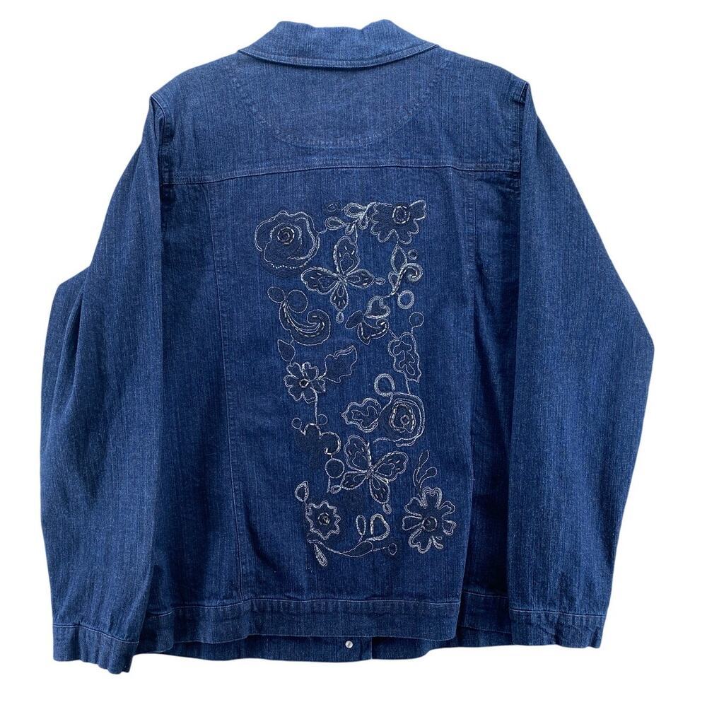 Quacker Factory Embroidered Denim Jacket Women's Large Floral Butterfly Bling - Picture 4 of 8